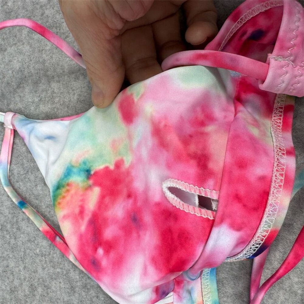 Zaful Women's Tie Dye Lace-Up Bikini Set High-Leg Size 4 Multicolor - Picture 9 of 11